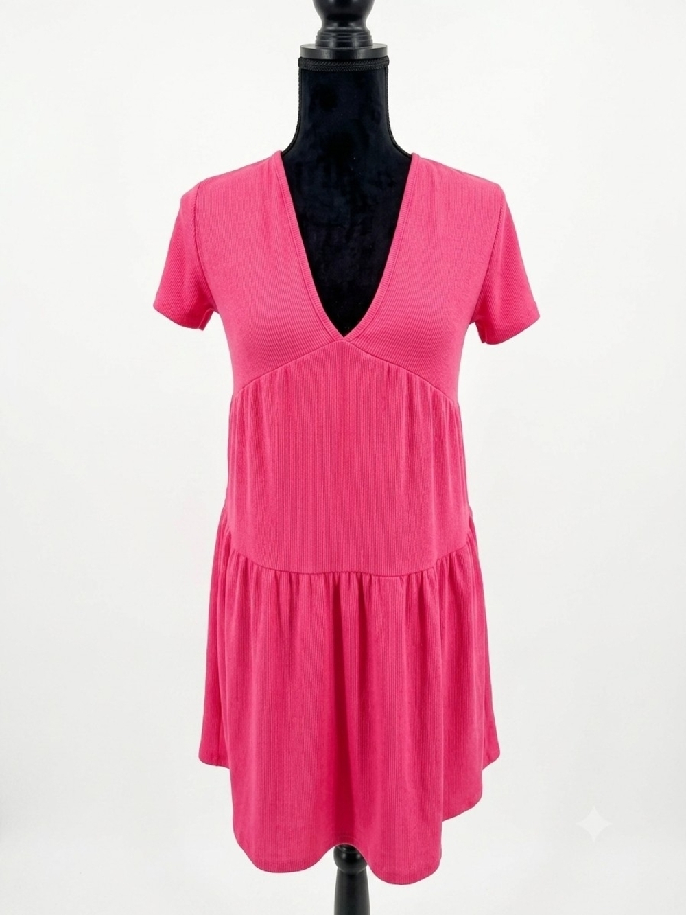 Women's Hot Pink V-Neck Short Sleeve Mini Dress